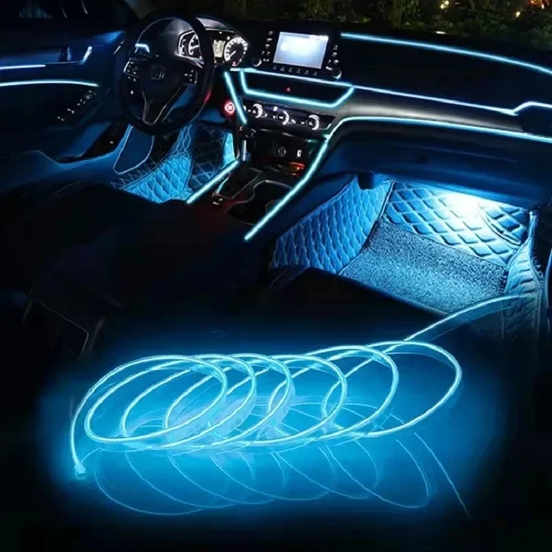 5m Car Interior Atmosphere Lighting LED Strip 5V DIY Flexible EL Cold Light Line Tube With USB Auto Decoration Ambient Lamp