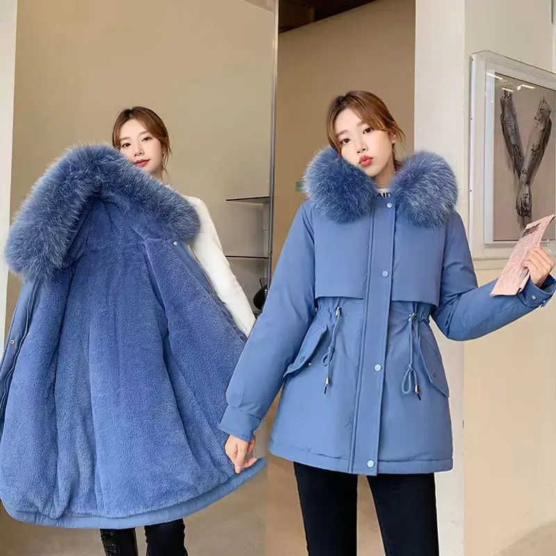 2025 Winter New Women's Down Cotton Jacket Women Thick Fashion Slim Warm Hooded Coat Female Cotton Padded Casual Long Overcoat