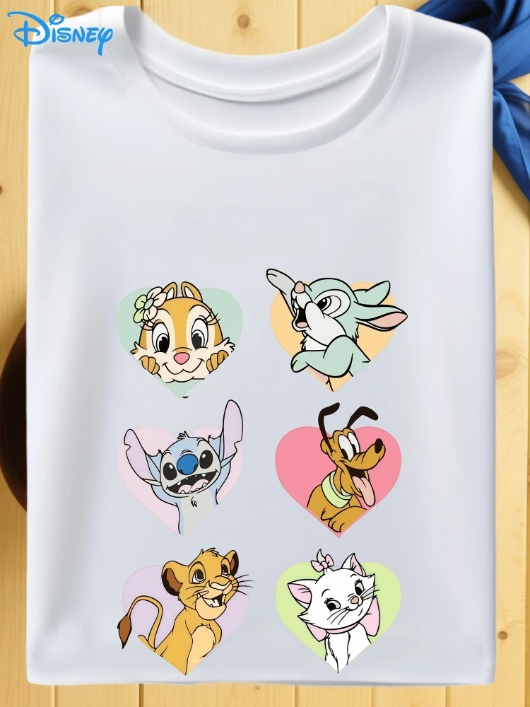 

Женская футболка в форме сердца Диснея в мягких пастельных тонах 101, далматинец, собака, сова, король льва, топ с круглым вырезом и короткими рукавами