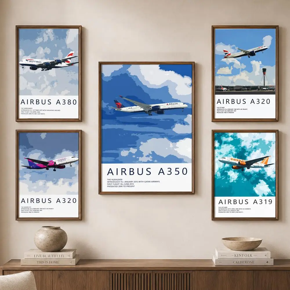 Commercial Passenger Aircraft Aviation Blue Sky Technical Poster Modern Aesthetic Wall Art for Home Bar Cafe Bathroom Decor