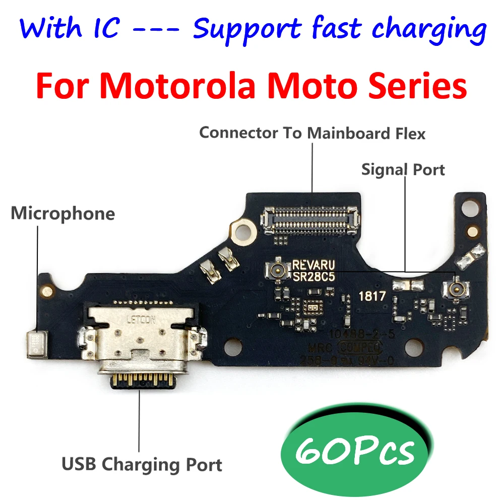 60Pcs，USB Charging Port Board Flex Cable Connector For Motorola Moto One Macro Fusion Hyper G6 G7 G9 Play Plus G8 Power Lite G5