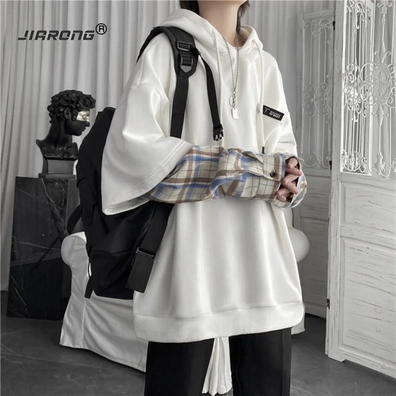 Fake Two-Piece Hoodie Women's Loose Fit Gingham Hooded Sport Top Ins Hong Kong Style Retro Casual Spring and Autumn image 4