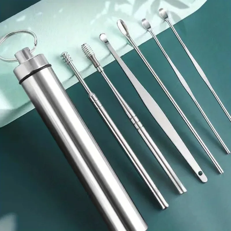 6PCS Ear Wax Removal Tool, Stainless Steel Ear Spoons with Spiral Rotating Scoop, Ear Cleaning Kit, Ear Hygiene Tool Set