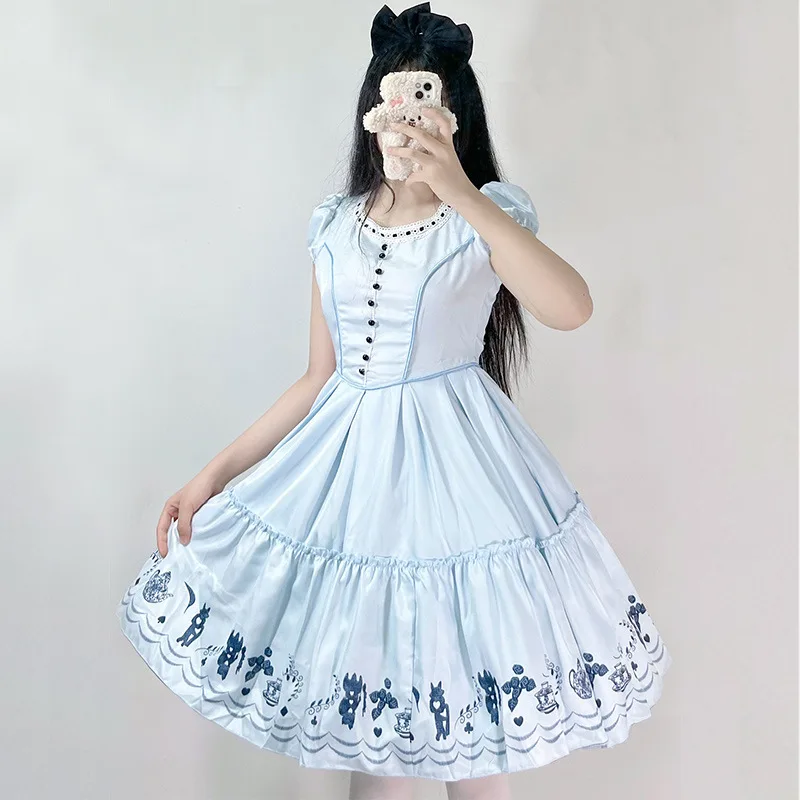 2023 nuova festa di Halloween Alice nel paese delle meraviglie giapponese carino cameriera Cos Costume blu a maniche corte Sosplay Princess Dress