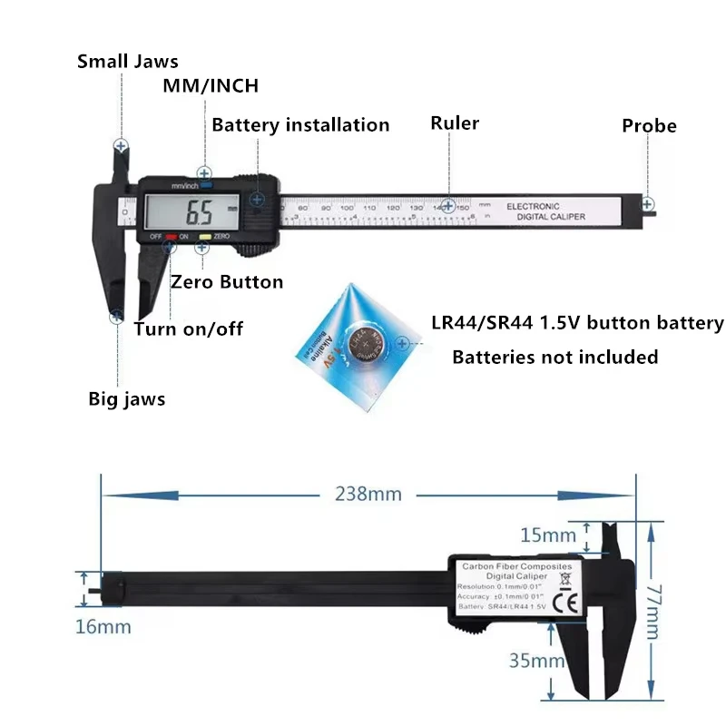 150Mm 100Mm Elektronische Digitale Remklauw Koolstofvezel Wijzerplaat Nonius Remklauw Micrometer Meetinstrument Digitale Liniaal