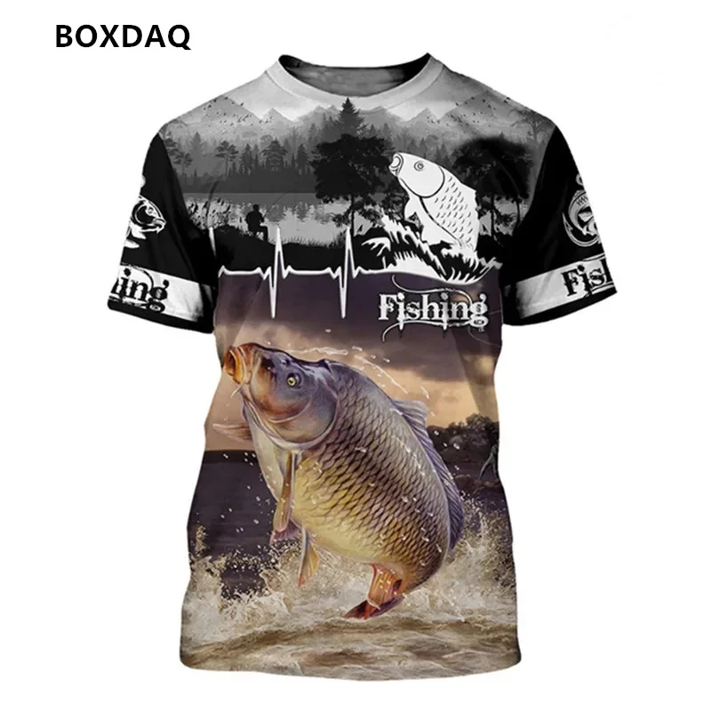 Erkek yaz balıkçılık desen t-shirt boy kısa kollu 3D balık baskı sokak tarzı erkek Tees 6XL artı boyutu rahat üstleri