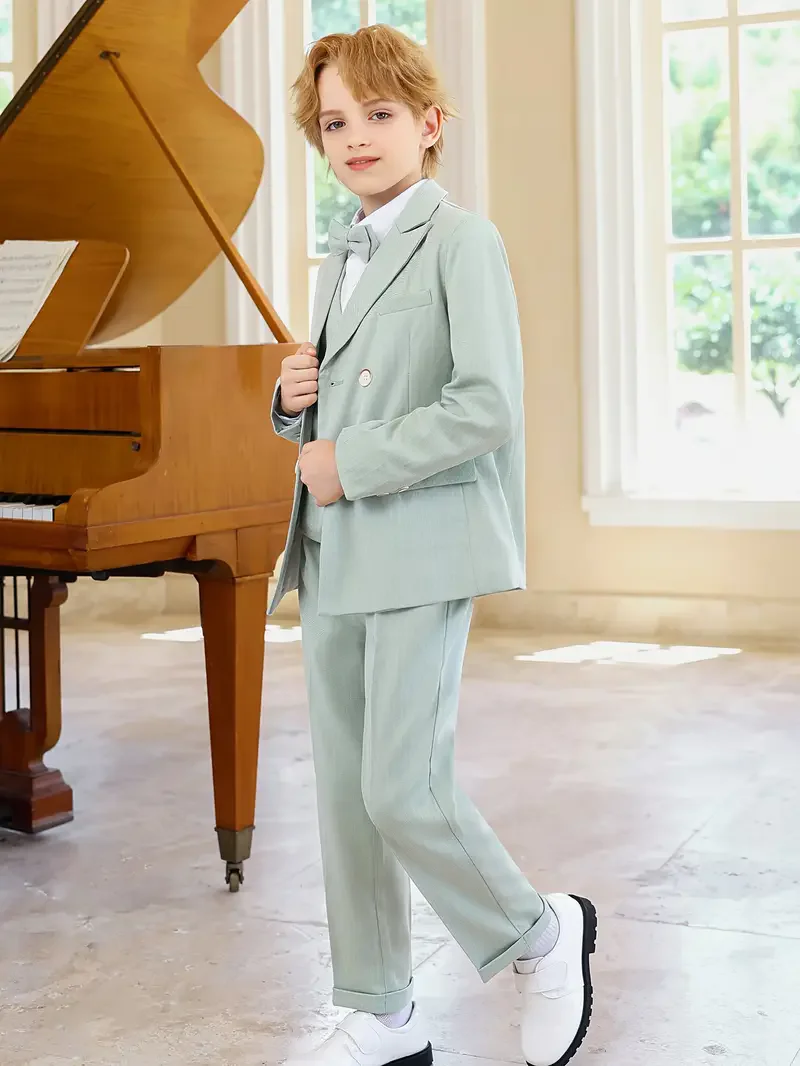 

Gentleman Kids Brithish 5Pieces/Set Jacket Vest Pants Bowtie Flower Wedding Suit Children Photography Dress Boys Birthday Set