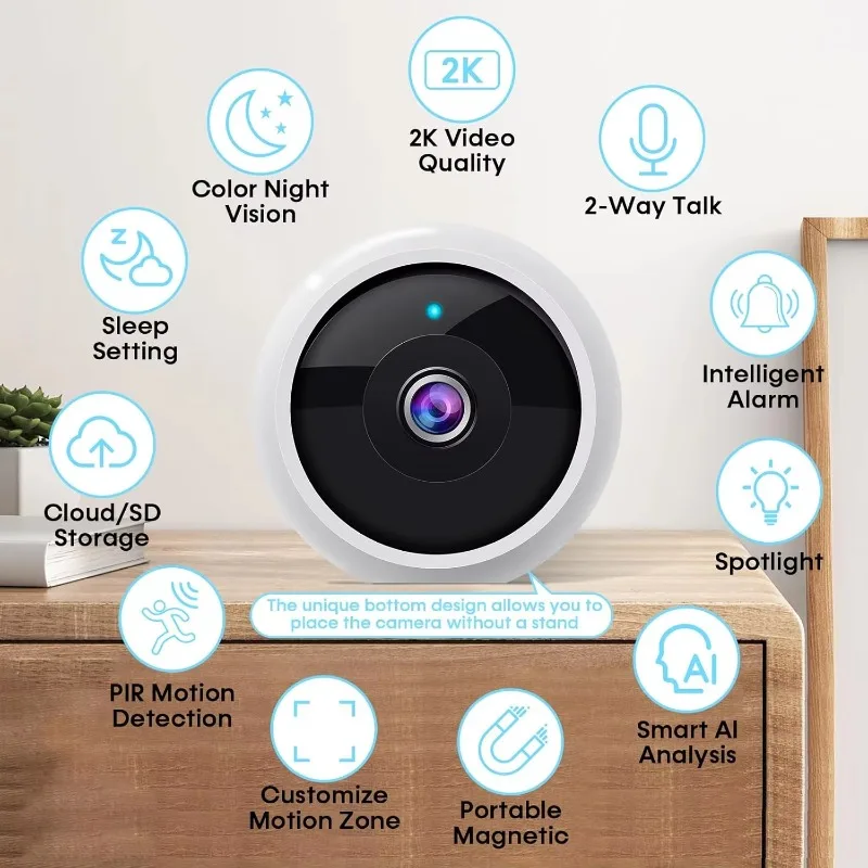 كاميرات مراقبة منزلية مغناطيسية: عبوتان مع كاميرات AI Motion Detection Smart 2K WiFi اللاسلكية #3