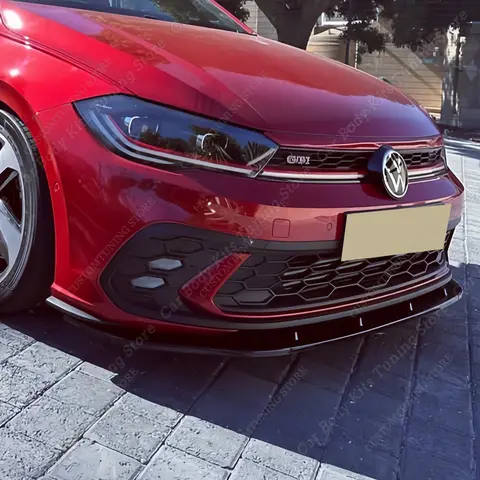 3Pcs Gloss CS Style Front Bumper Lip Spoiler Splitter Diffuser Retrofit For VW Polo 8 AW TSI GTI R-line 2021-2025 Lci Bodykits