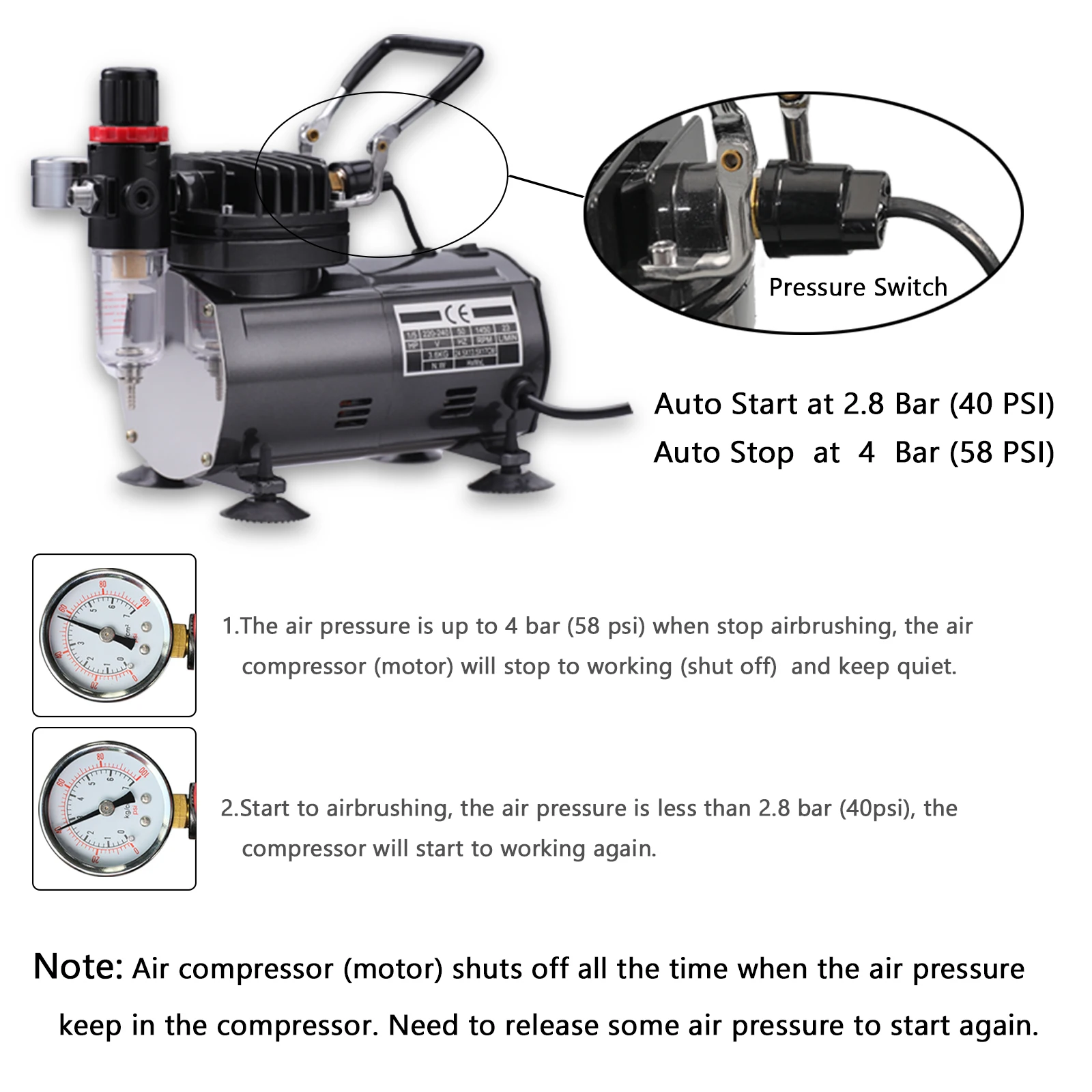 Professional Airbrush Air Compressor Automatic Start-stop Compressor for Air Brush Model Painting Nails Portable Air Pump Tools