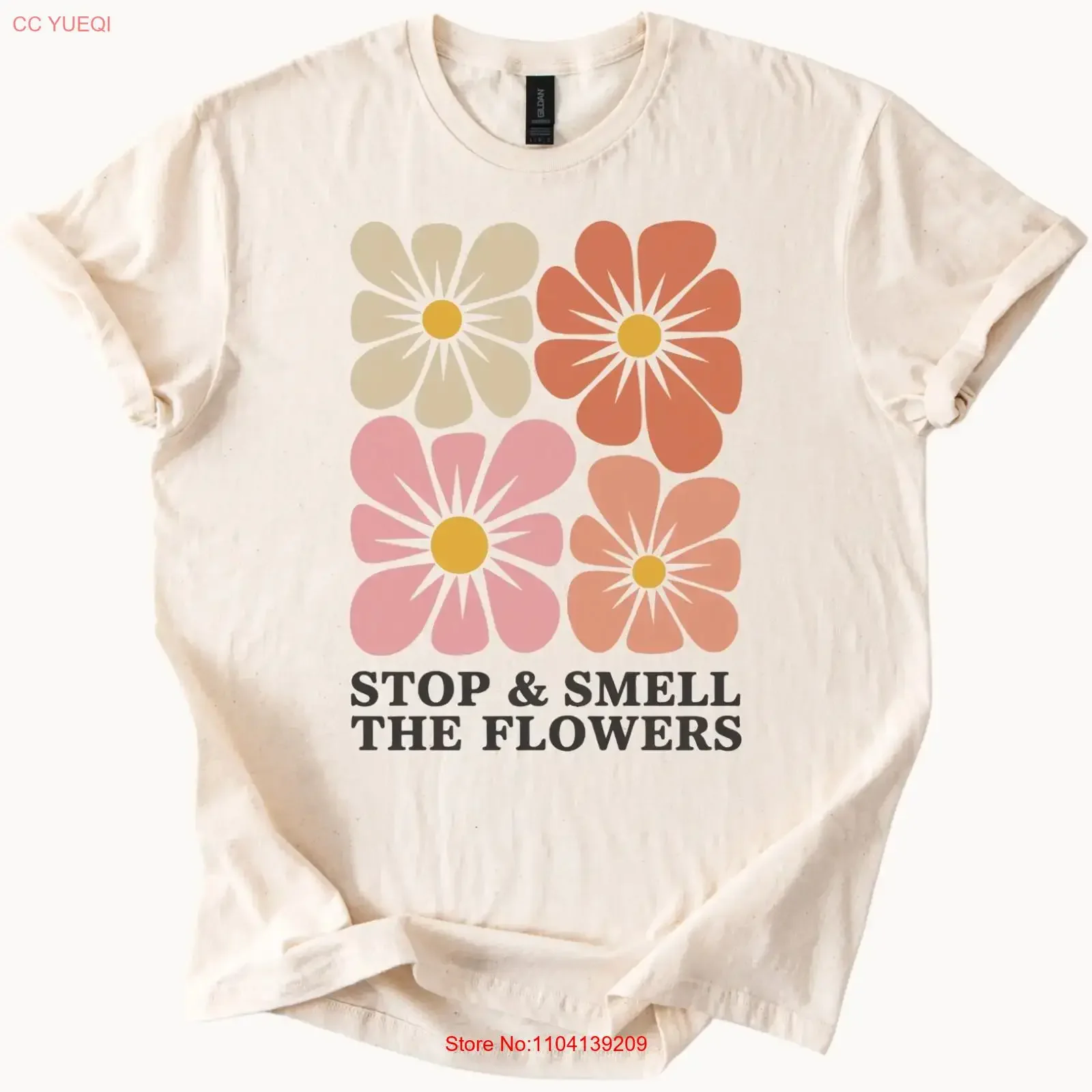 Stop and Smell the Flowers T Shirt Retro Daisy Positive Floral Top vintage Washed Comfortable Breathable Top For Everyday Wear