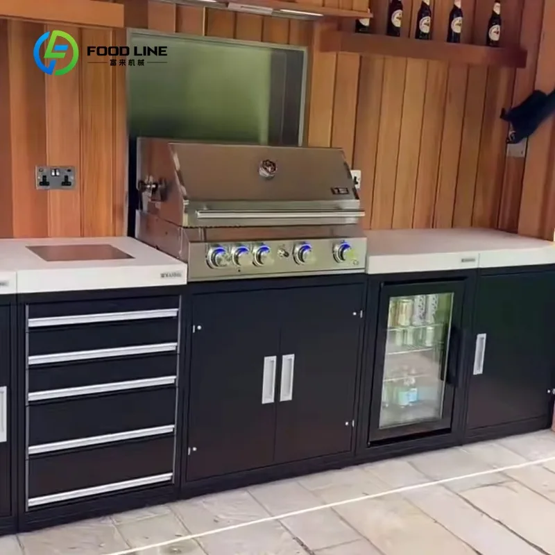 Customized Durable Waterproof Stainless Steel Outdoor Kitchen BBQ Grill with Shed for Commercial Catering Camping Party Use