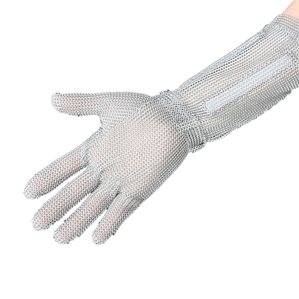 Long-sleeved stainless steel wire gloves arm guard, grade 5 cut-proof and stab-proof chain mail