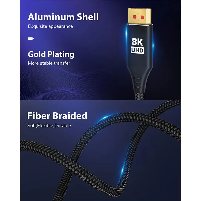 Display Port Cable 1.4V DP 8K Cable 1M to 5M 8K@60Hz 4K@144Hz Male to Male DP to DP Audio And Video Cable For Laptop TV Box