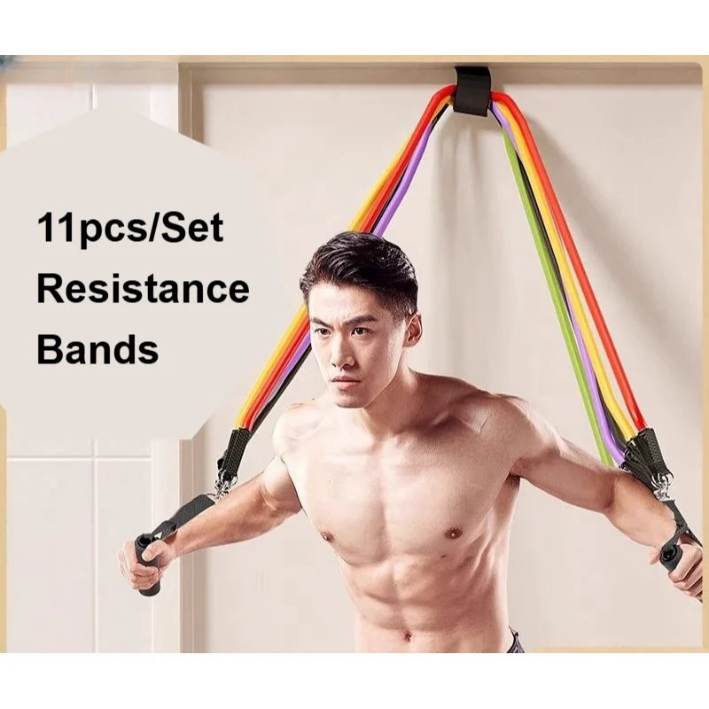 11pcs/Set Pull Rope, Resistance Bands, Portable Fitness Equipment, Ankle Strap, Chest Expander, Elastic Exercise Band