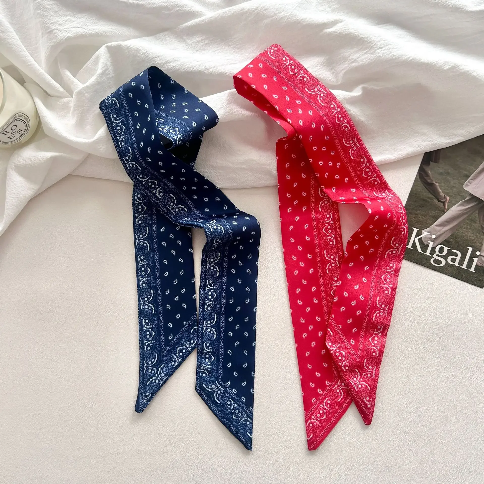 وشاح أنيق ومتعدد الاستخدامات بطباعة الكاجو، نحيف وطويل، متعدد الاستخدامات للرقبة ووشاح، ربطة شعر متعددة الوظائف