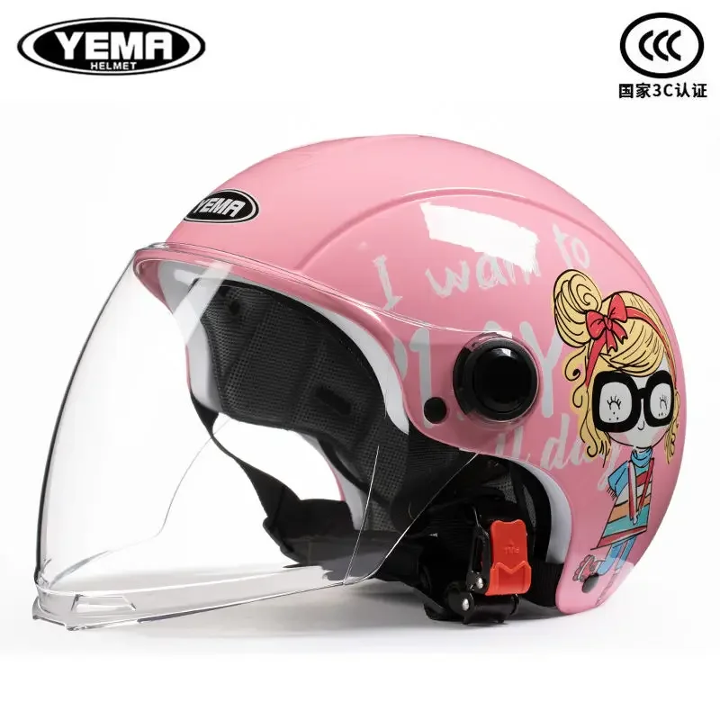 

YEMA Children Helmet Motorcycle Scooter Crash Helmet Boy and Girl Kid Lovely Winter Sunshade Sun Protection