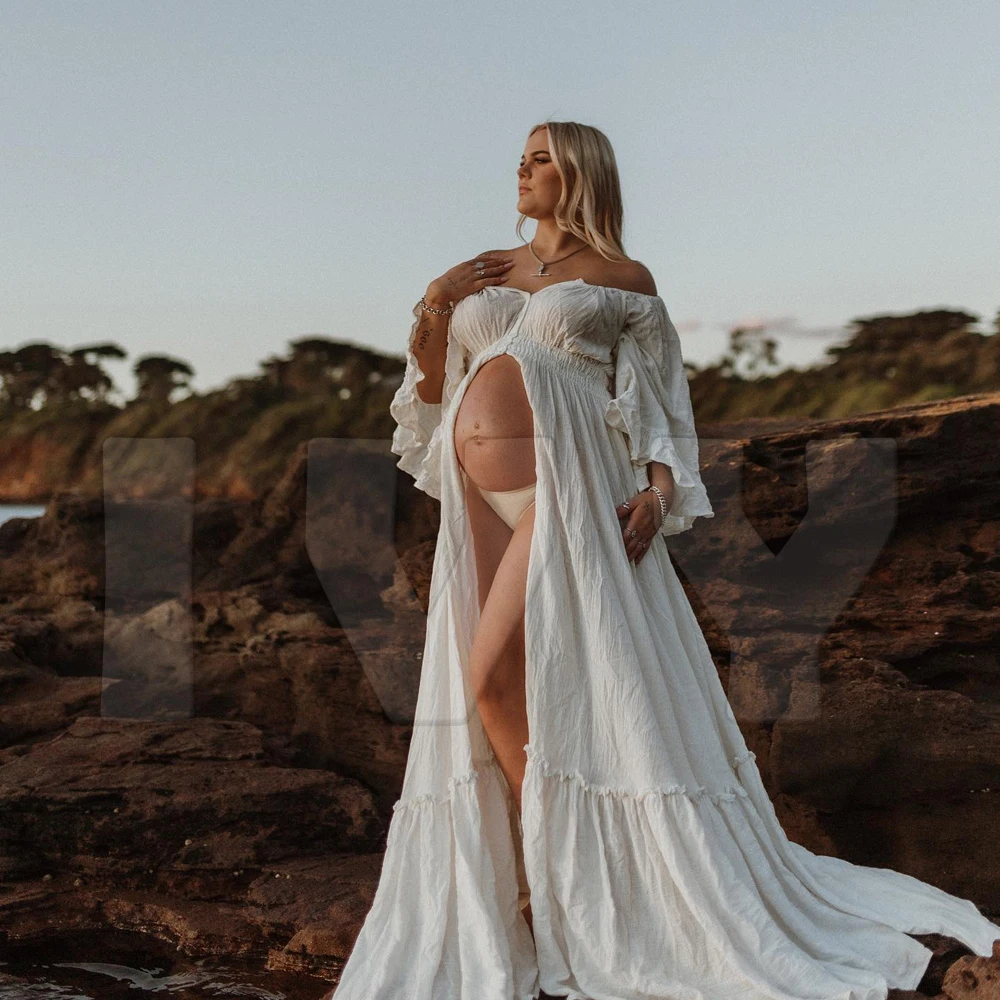 Bohemian Photo Shooting Pregnancy Dress One Shoulder With Split Mopping Dress Photoshoot Clothing Maternity Photography Props