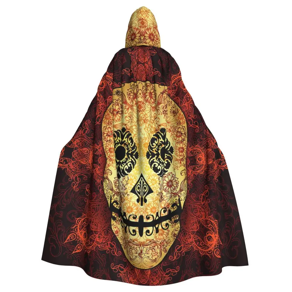 Ornate Floral Sugar Skull Art Print mantello con cappuccio Halloween Party Cosplay donna uomo adulto lungo stregoneria Robe Hood