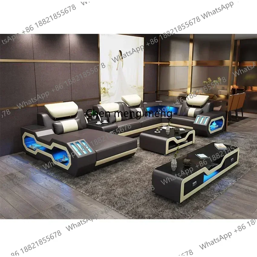 C139 LED Lighted Sofa Set with Recliner, Speaker & USB Ports | Genuine Leather Sectional Couch with Console & Adjustable Headres