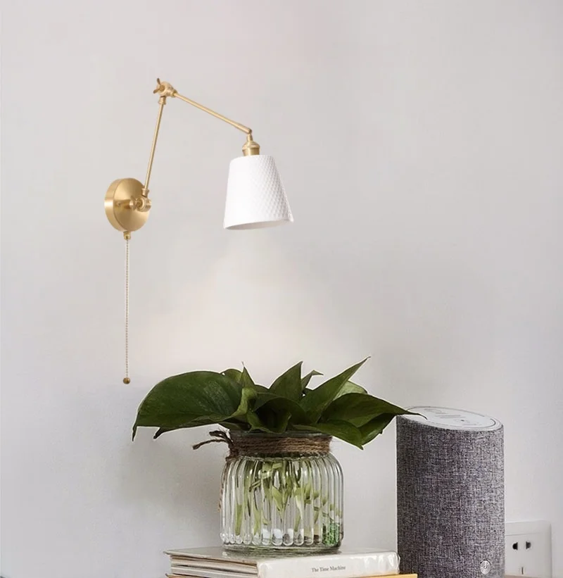 Iwhd 4w pequena cerâmica led lâmpada de parede puxar interruptor corrente escada espelho do banheiro luz sala estar decoração nordic cobre wandlamp