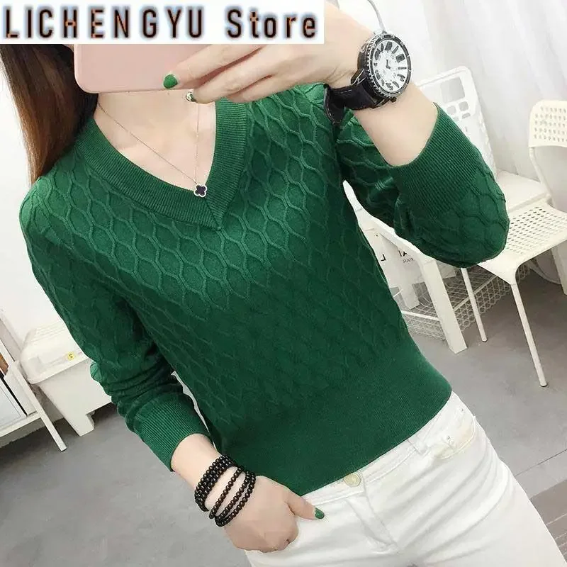 

Fashion V-Neck All-match Solid Color Sweaters Women's Clothing Autumn Winter Loose Knitted Korean Pullovers Casual Tops