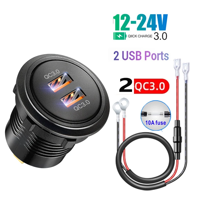 

Quick charge Dual QC 3.0 Dual USB Fast Car Charger Socket 12V/24V waterproof Auto Car Quckly Charge Adapter Power Outlet