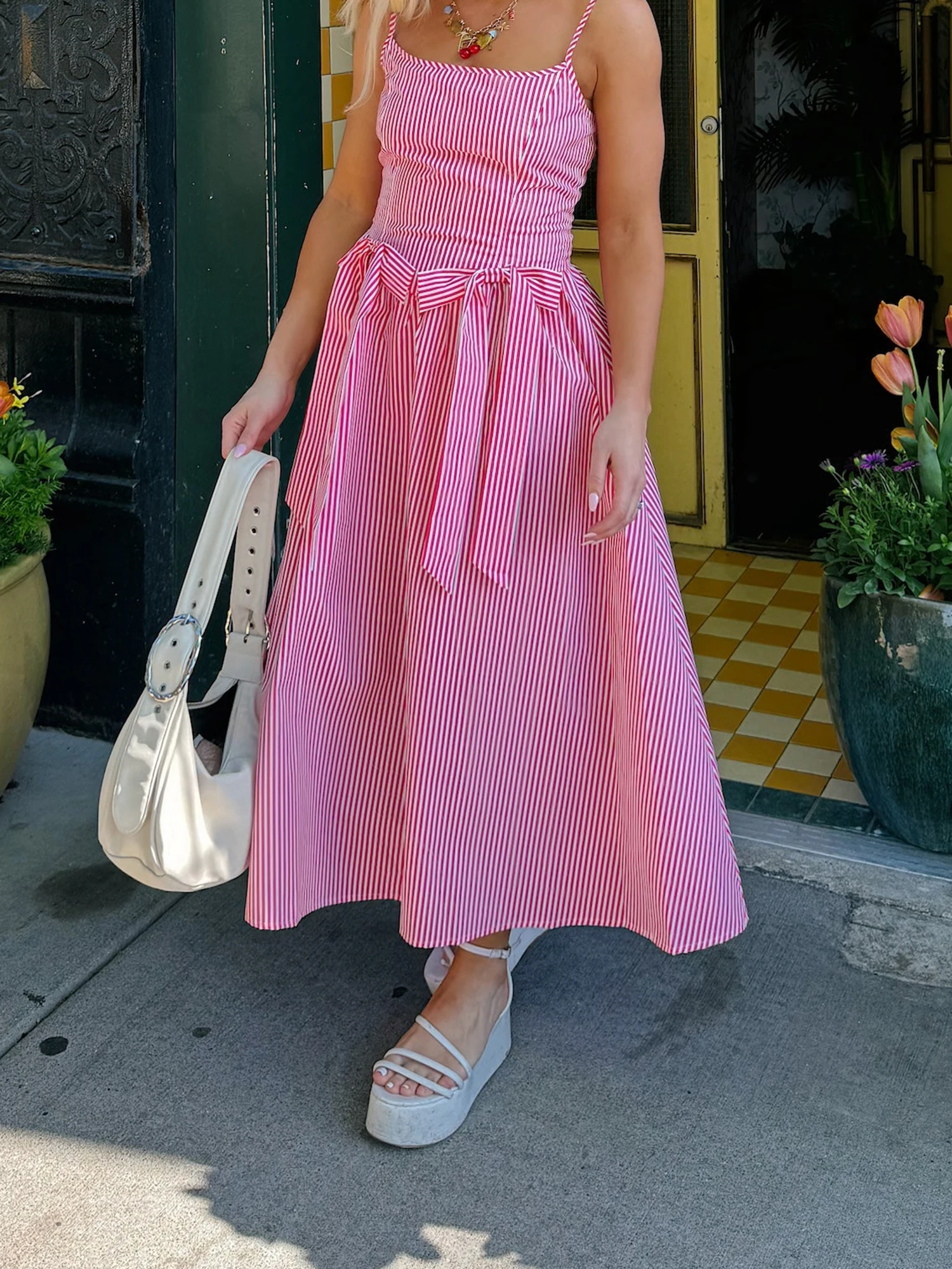 Vestido largo con estampado floral para mujer, vestido de playa bohemio sin mangas con cuello en V, vestido largo fluido con bolsillos