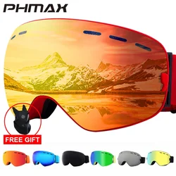 PHMAX Ski Goggles Men Snowboard Glasses Women Winter Outdoor Snow Sunglasses UV400 Double Layers Lens Anti-Fog Skiing Goggles