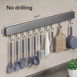 Kitchen Storage Rack Non-perforated shelves Kitchen Utensil Accessories Wall Mounted with Movable hook Spoon Holder Organizer