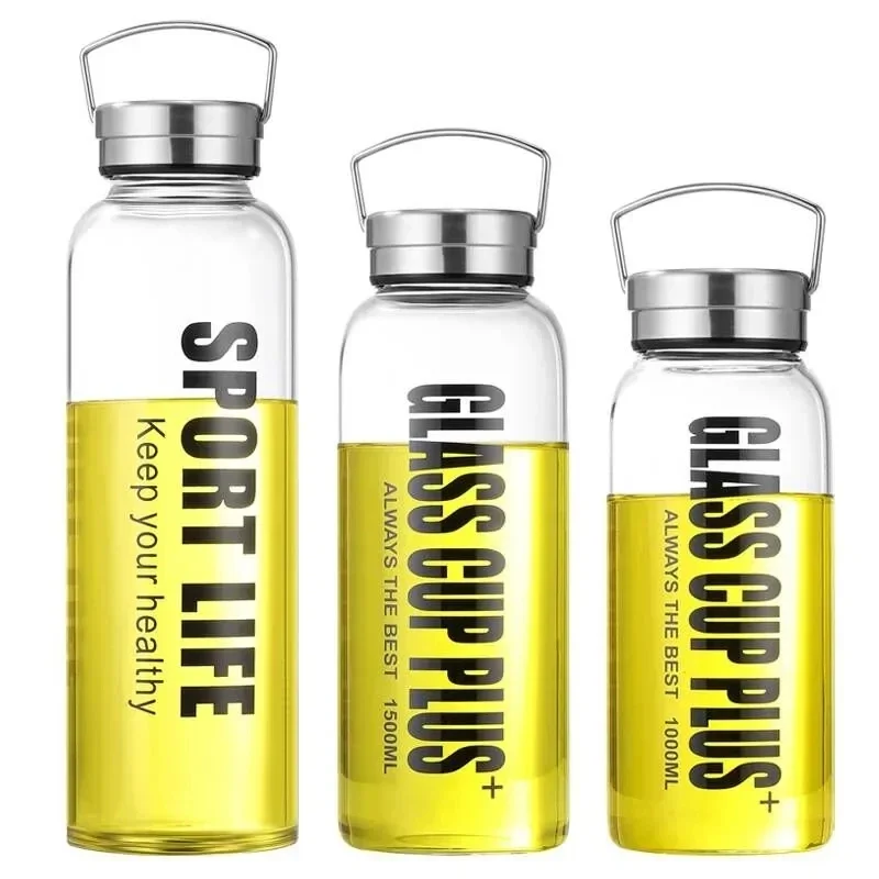 

Glass Water Bottle 2000ml/ 1500ml/1000ml/600ml Outdoor Transparent Portable Large-capacity Glass Bottles Gift with Bag Water