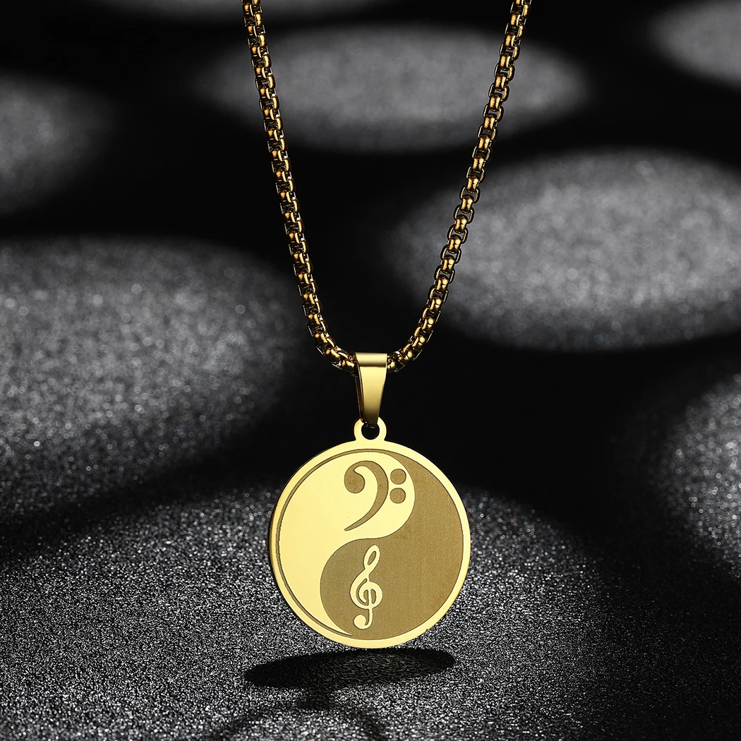 Todorova Yin Yang Treble Clef and Bass Clef Stainless Steel Pendant Necklace For Women Musicians Jewelry Amulet Gift