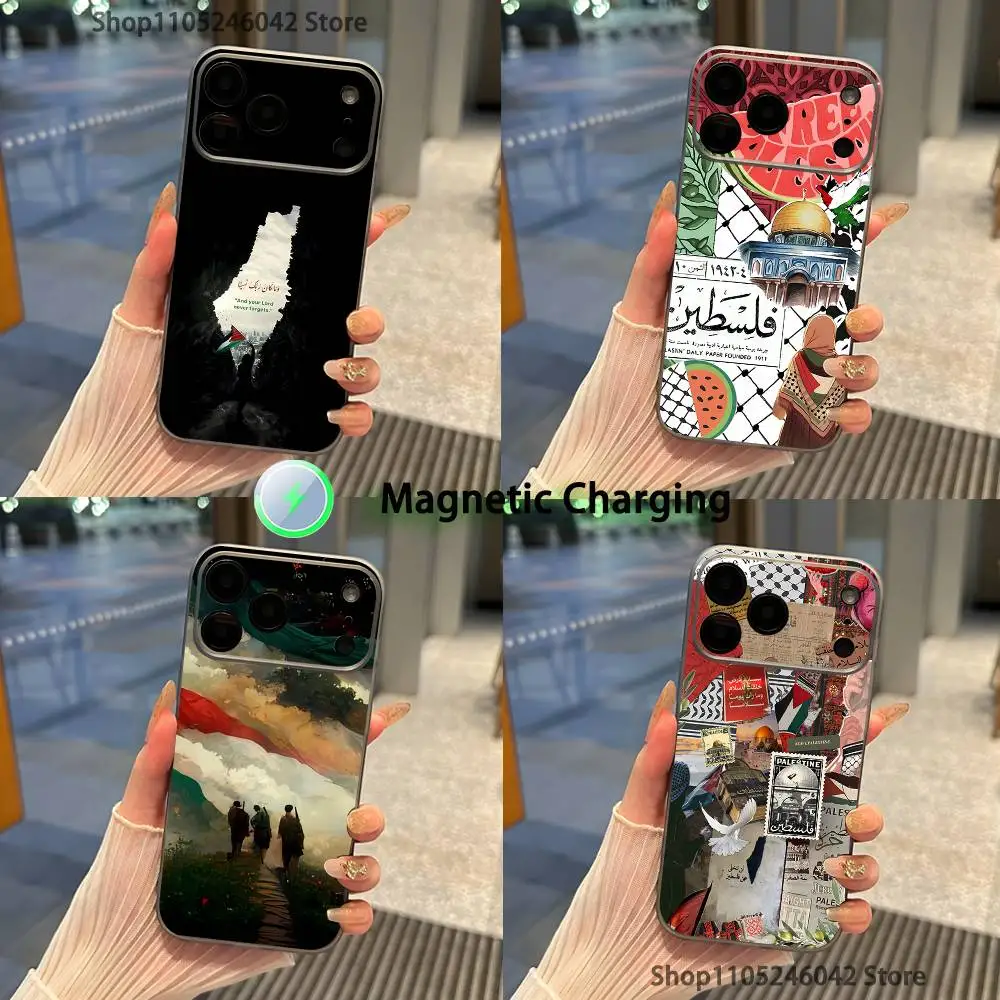 

P-Palestine-es-F-Flag Shockproof Transparent gray Phone Case For iPhone 17,16,15,14,13,12,11,Pro,Max,Plus,Magnetic Charging
