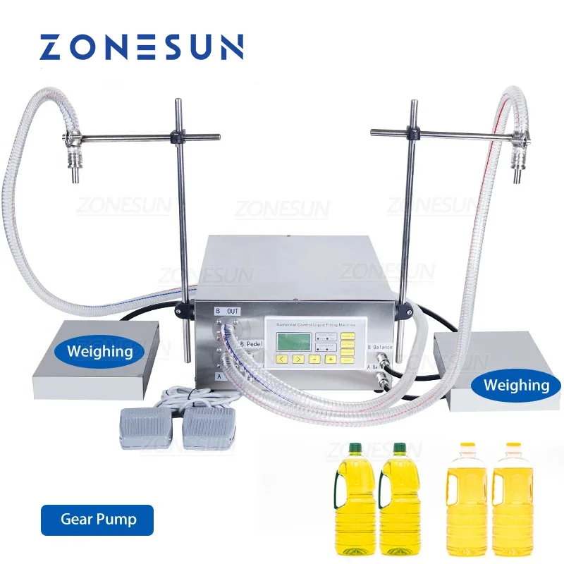 

ZONESUN ZS-GP632 Double Nozzles Weighing Filling Machine Lubricating Edible Essential Oil Semi Auotomatic Gear Pump Oil Filler