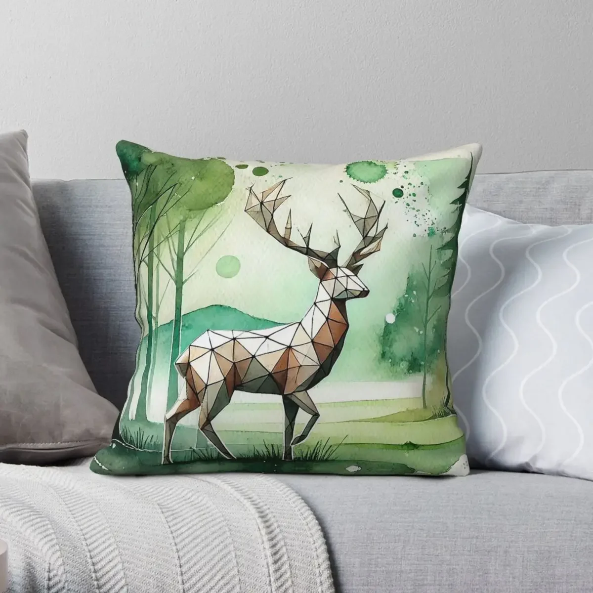 

Origami Deer In Mystical Forest Square Pillowcase Polyester Linen Velvet Creative Decor Pillow Case Sofa Seater Cushion Cover