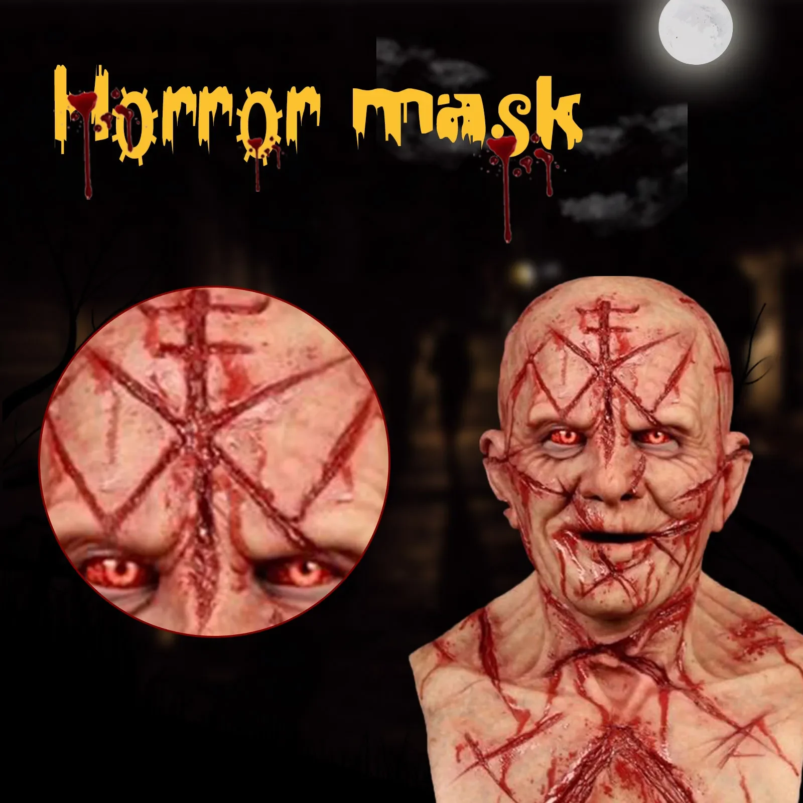 

Adult Full Head Mask Bald Blood Scar Silicone Mask Bloody Headgear 3d Realistic Human Face Halloween Horror Cosplay Accessory