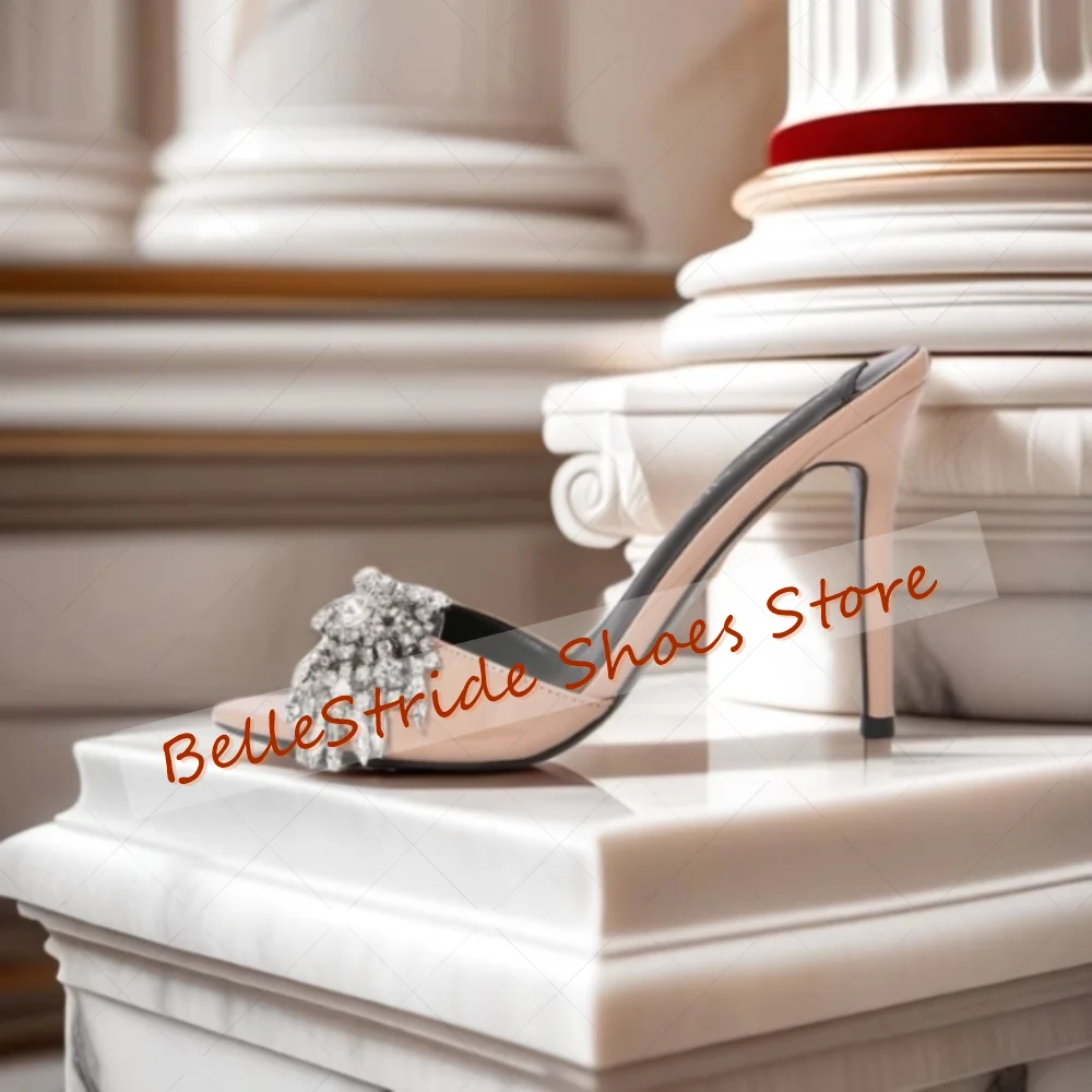 

Nude Crystal Flower Decor Slippers Open Toe Women Shoes Stilettos High Heels Party Banquet Dating 2025 Zapatos Para Mujere