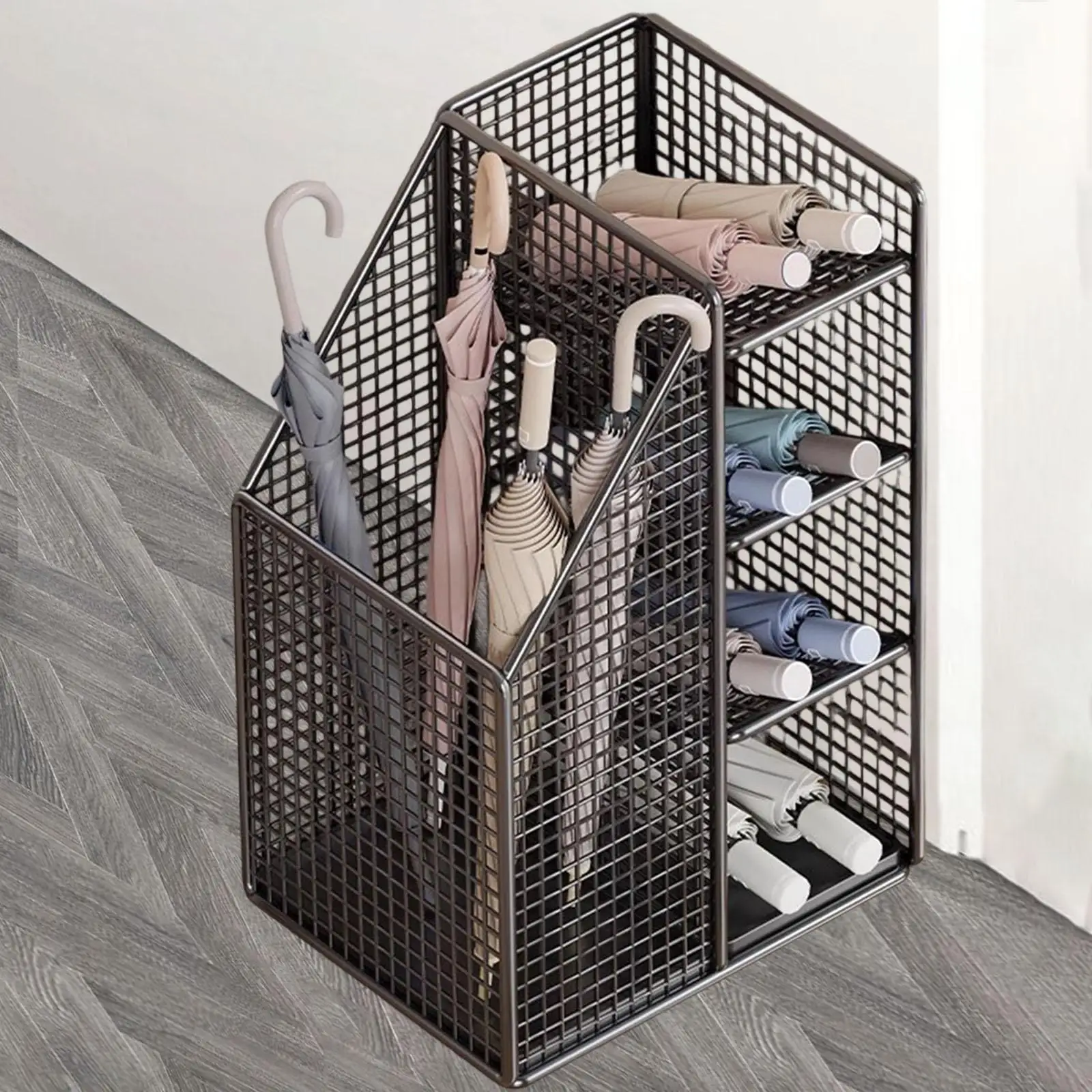 

Umbrella Stand Rack Fashion Standing Convenient Multifunctional Metal Entryway Umbrella Rack for Porch Hotel Hallway Home Office
