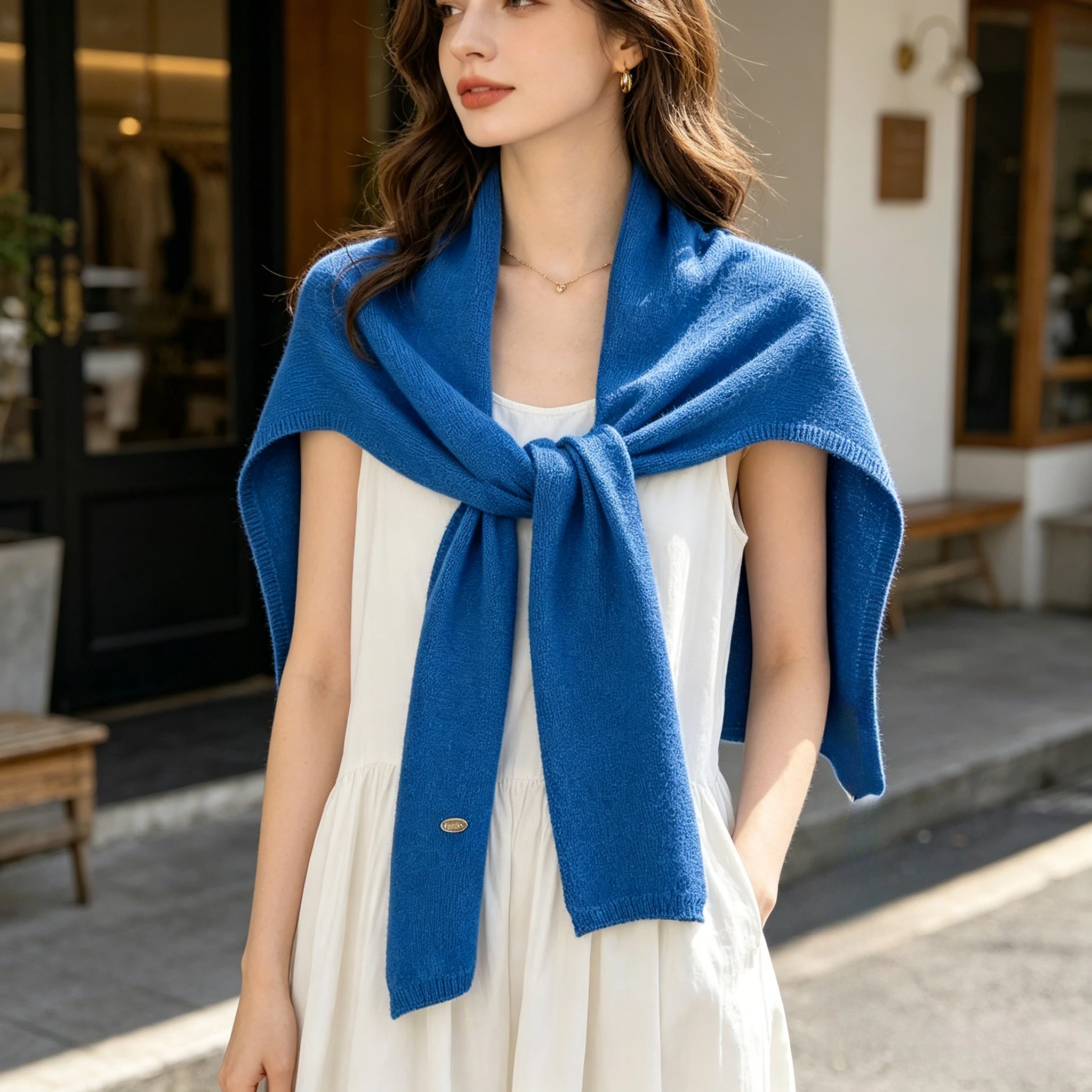 1 piece of high-end knitted shawl for women's summer thin style with knotted vest, spring and autumn air-conditioned room