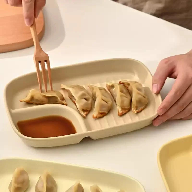 Korean Split Ceramic Dumpling Plate With Vinegar Compartment Draining Design Household Dinner Serving Tray