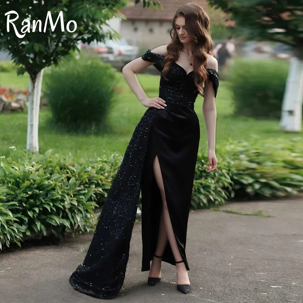 

Ranmo New Evening Dress For Gala Glitter Prom Dress Mermaid Sequin Side Slit Sleeveless Off Shoulder Floor Length Customized