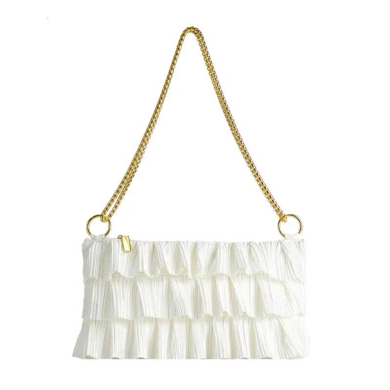

New Women's Fringed Pleated Handbag - Horizontal Rectangular Multilayer Chain Shoulder Commuter Crossbody Bag