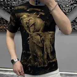 Summer Animal  Pattern Hot Drilling Tshirt Fashion Brand Short Sleeve T-shirt For Men Social Club Outfits Tee Shirt Homme