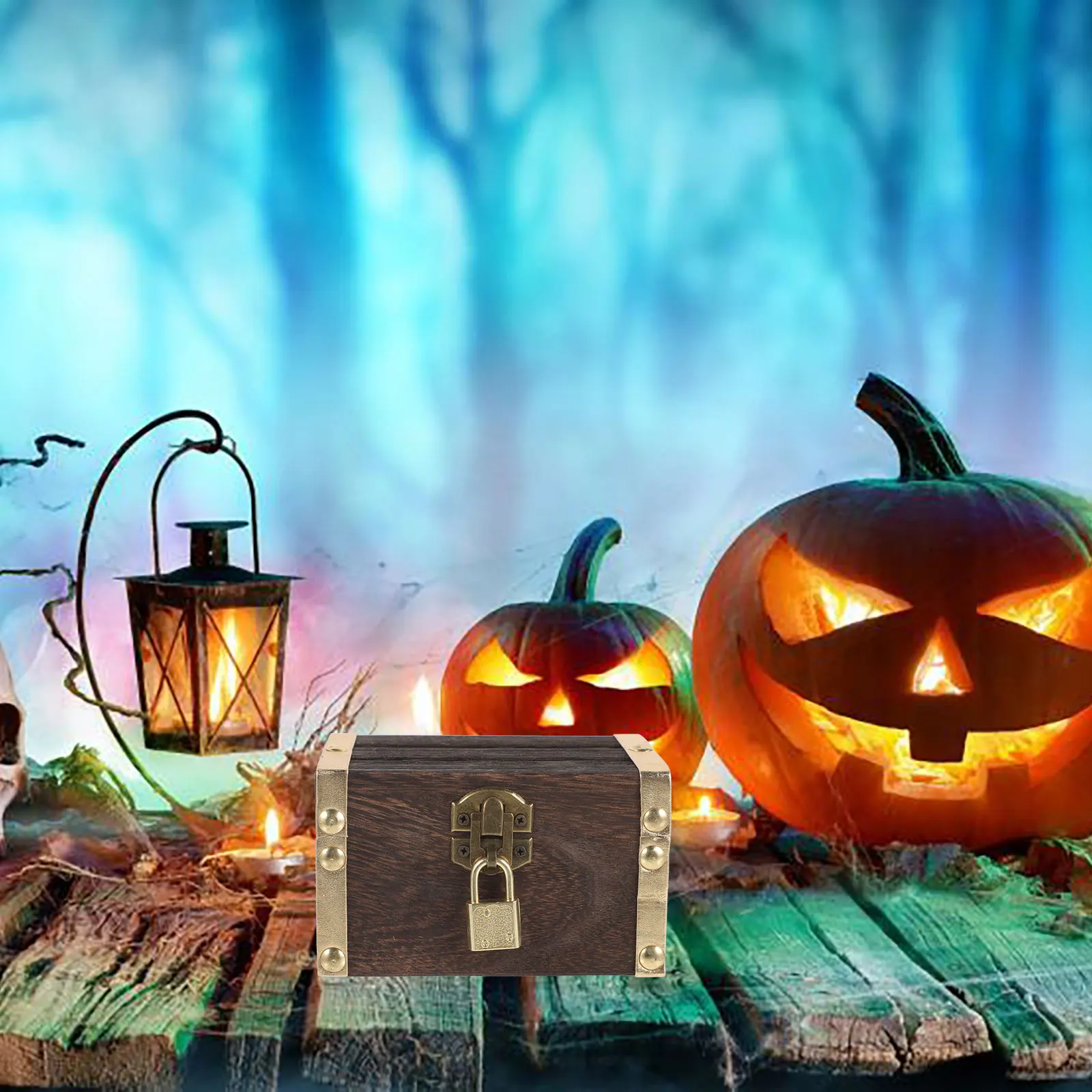 

Pirate Treasure Chest 12cm Wooden Box with Lock Key Halloween Decor Kids Game Prop StorageVintage Trinket Small Wood