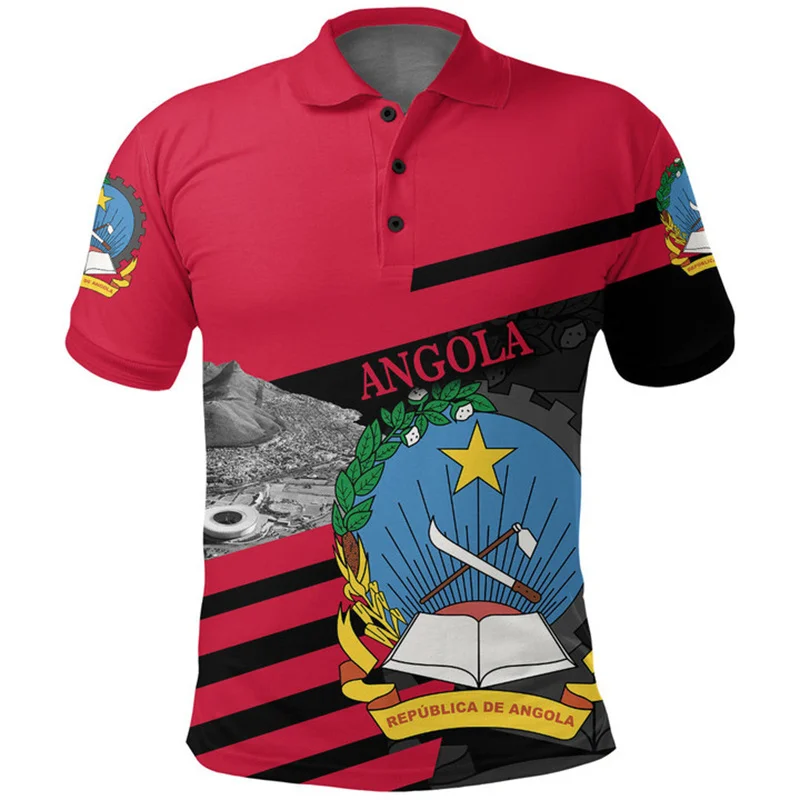 The Republic-of Angola IndependenceDay 3D Printing Polo Shirt Angola Coat Of Arms Flag Graphic Polo T Shirt For Men Polo Shirts