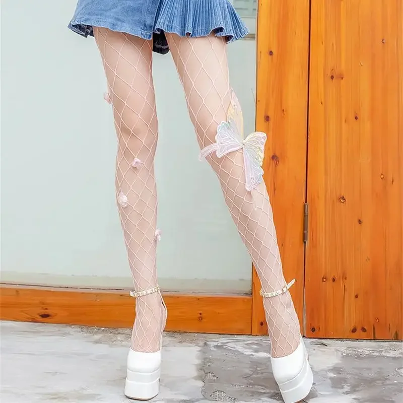 Pantimedias caladas con flores bordadas para mujer, Medias transparentes de Lolita, lencería