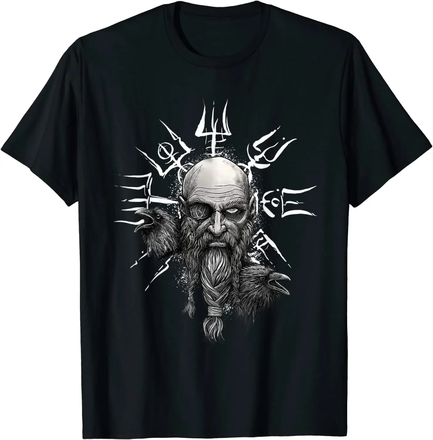 Norse Myth Vegvisir Rune Odin Raven Hugin and Munin T-Shirt 100% Cotton O-Neck Summer Short Sleeve Casual Mens T-shirt