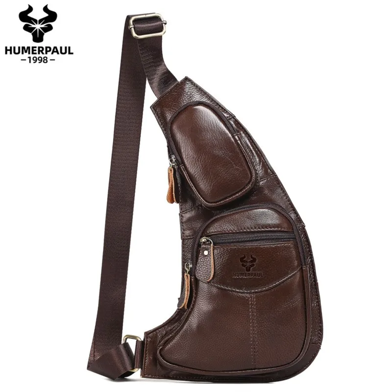 Fashion Retro Men's Genuine Leather Single-Shoulder Chest Bag Trendy Crescent-Shaped Designer Crossbody Bag Male Bolsa Hombre