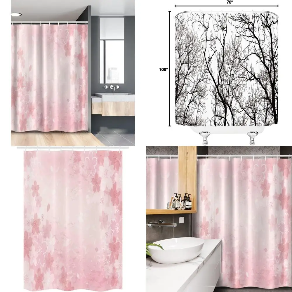 

Занавеска для душа в стиле шебби-шик с вишневым принтом и рисунком природы