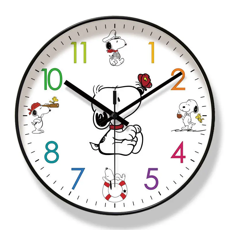 Snoopy creative round cartoon cute home living room wall clock silent sweep second quartz clock ultra-long durable time accurate